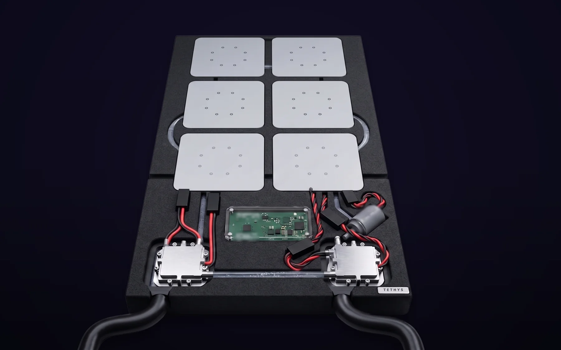 Architecture réelle du système Tramontana : plaques d’échange thermique, modules Peltier, pompes, circuit microfluidique, ventilation et électronique de contrôle